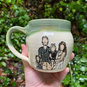 Handmade Ceramic Mug with Family Portrait 4 people