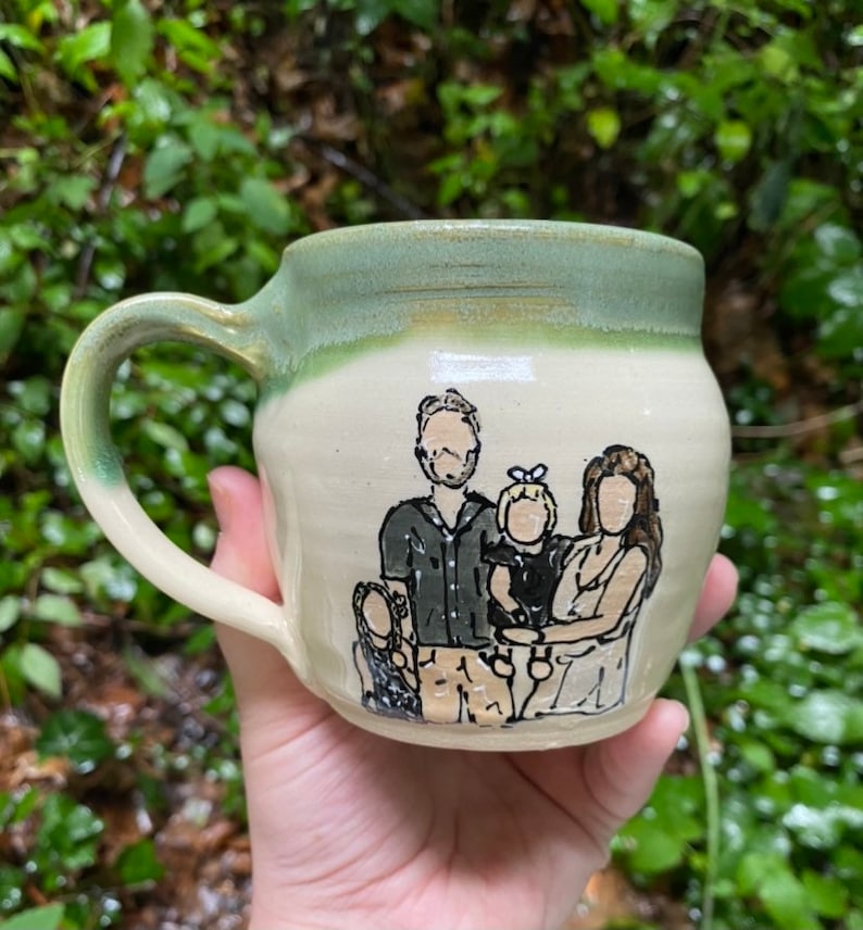 Handmade Ceramic Mug with Family Portrait 4 people