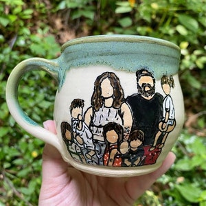 Handmade Ceramic Mug with Family Portrait 7 people