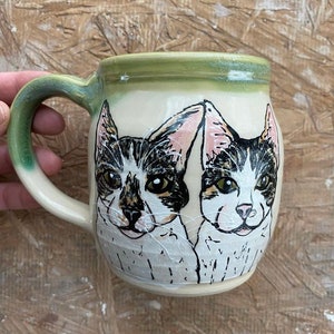 Handmade Ceramic Mug with Animal Portrait Two Animals