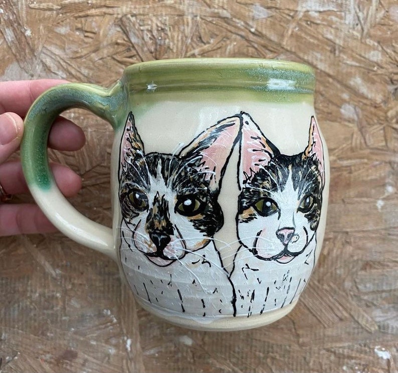 Handmade Ceramic Mug with Animal Portrait Two Animals