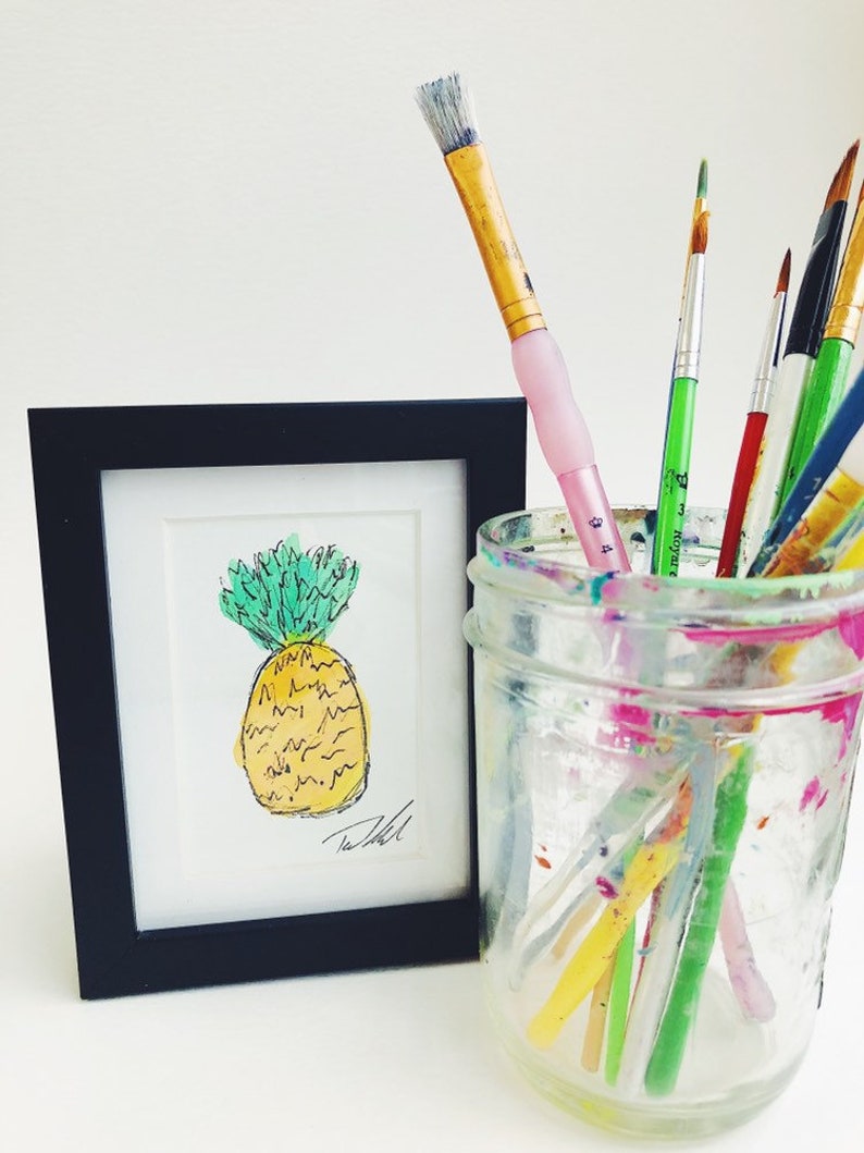 Tiny Pineapple Original Watercolor Painting Framed Vegetable Etsy