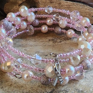 Pink Bohemian Style Multi-layer / Wrap Around Bracelet / Breast Cancer Awareness