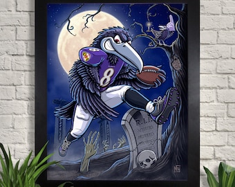 Ravens Football Art Print, Lamar Jackson, Baltimore Ravens Illustration, Giclee, Sports Art, Wall Art, Home Decor