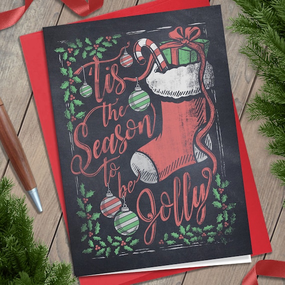 Christmas Chalkboard Illustration Greeting Card Holiday Card Etsy