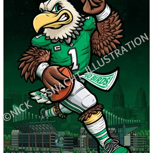 Kelly Green Philadelphia Eagles Football Illustration, Giclee, Sports Art image 5