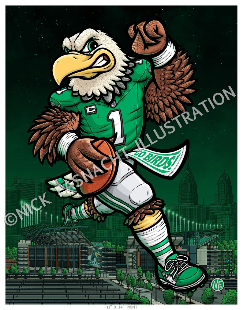 Kelly Green Philadelphia Eagles Football Illustration, Giclee, Sports Art image 5