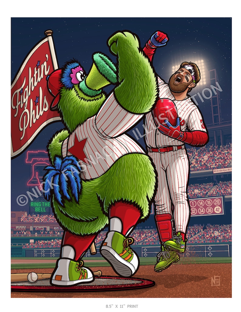 Ring the Bell Philadelphia Phillies Limited Edition Print, Bryce Harper, Phillie Phanatic, Sports Art, Baseball image 6