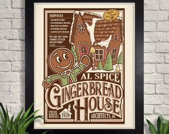 Al Spice Gingerbread House Architects Ad Art Print, Christmas Art, Giclee, Holiday Art, Children's Room, Wall Art, Home Decor, Vintage Ad