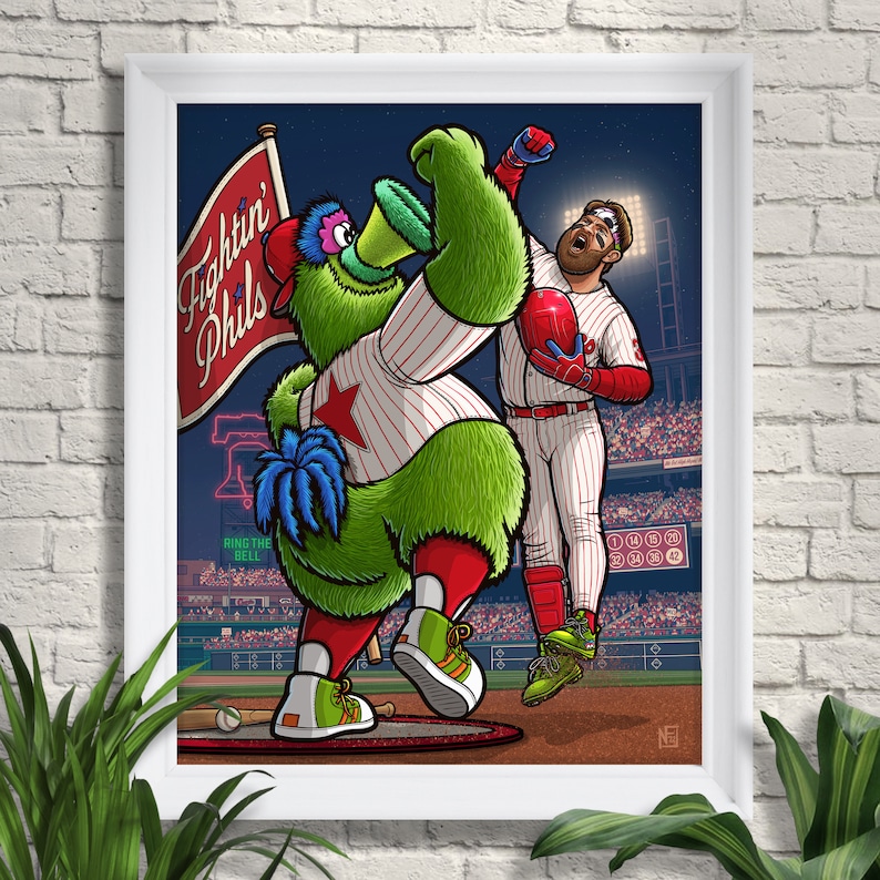 Ring the Bell Philadelphia Phillies Limited Edition Print, Bryce Harper, Phillie Phanatic, Sports Art, Baseball image 1