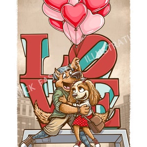 Puppy Love Illustration Greeting Card, Valentines Day Card, Vertical Card, Love, Romantic Stationary, Dogs Love, Romantic Greeting Card image 2