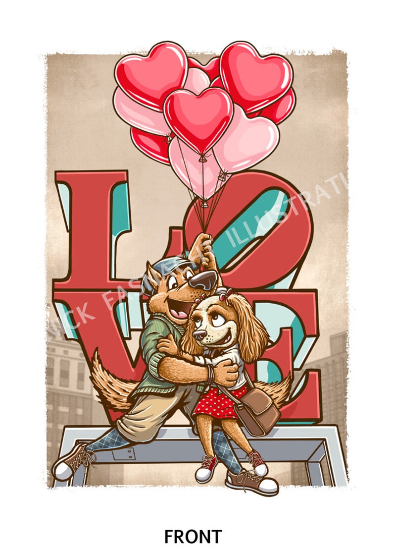 Puppy Love Illustration Greeting Card, Valentines Day Card, Vertical Card, Love, Romantic Stationary, Dogs Love, Romantic Greeting Card image 2