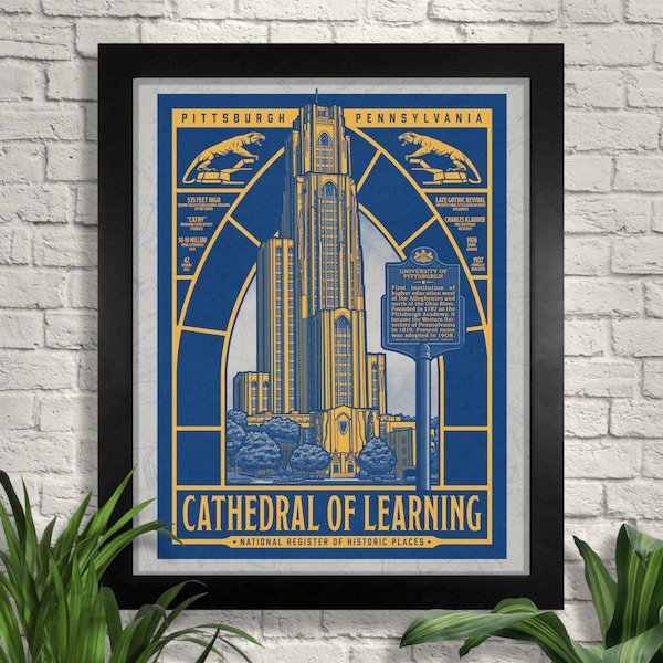 Grabado artístico de la Catedral del Aprendizaje, Pittsburgh, Pensilvania