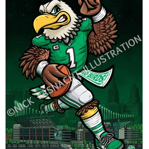 Kelly Green Philadelphia Eagles Football Illustration, Giclee, Sports Art image 4