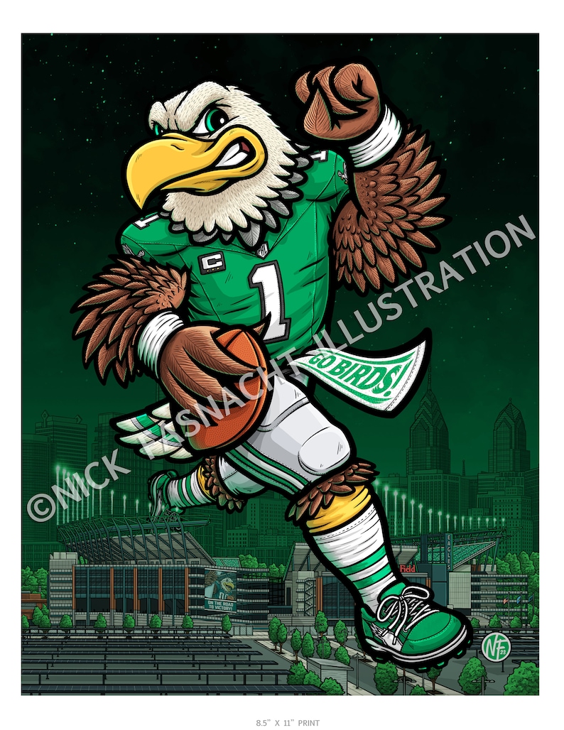 Kelly Green Philadelphia Eagles Football Illustration, Giclee, Sports Art image 4