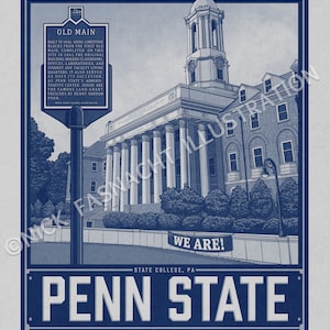 Penn State University Old Main Art Print, PSU Illustration, Nittany Lions image 3