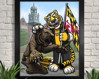 Towson University Tiger Art Print, Illustrazione TU, Statua della tigre, Doc the Tiger