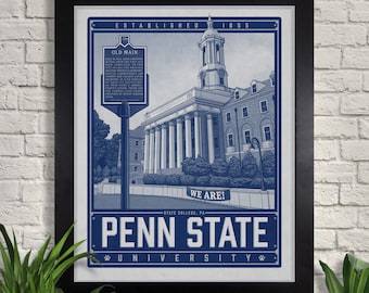 Penn State University Old Main Art Print, PSU Illustration, Nittany Lions