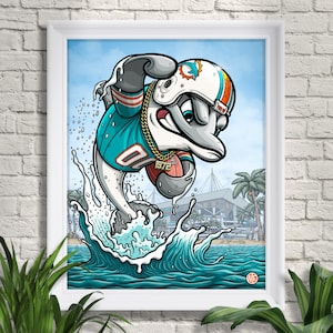 Fins Up, Miami Dolphins Football Print, Sports Art