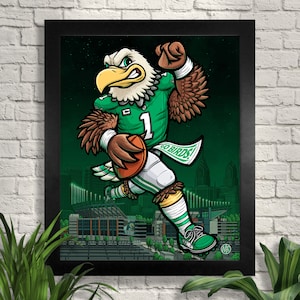 Kelly Green Philadelphia Eagles Football Illustration, Giclee, Sports Art
