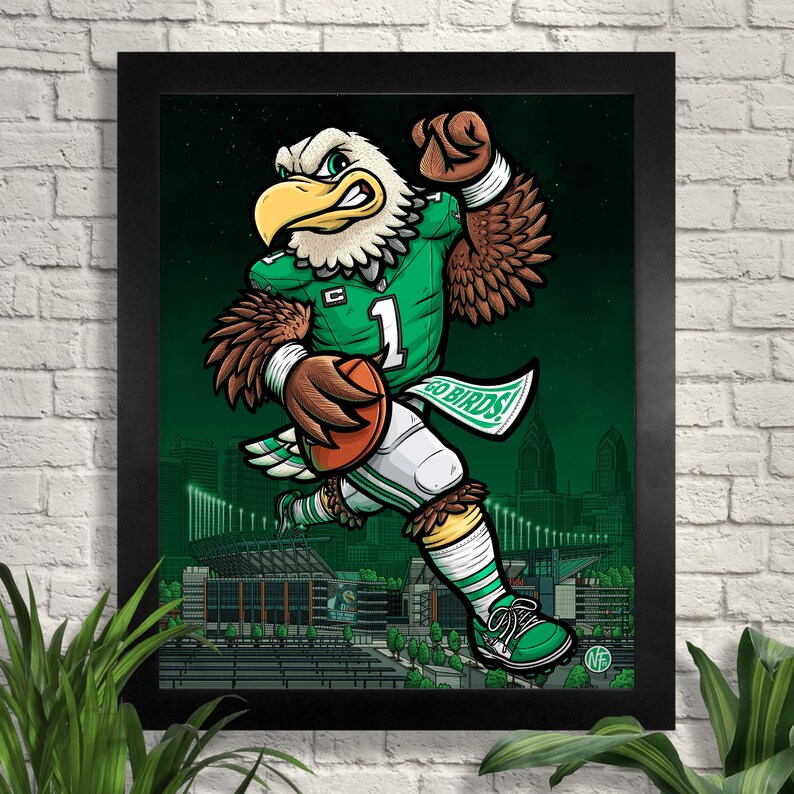 Kelly Green Philadelphia Eagles Football Illustration, Giclee, Sports Art image 1