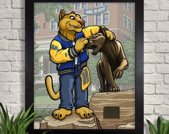 University of Pittsburgh Hail to Pitt Print, Roc Mascot, Giclee, College Art, Wall Art, Home Decor