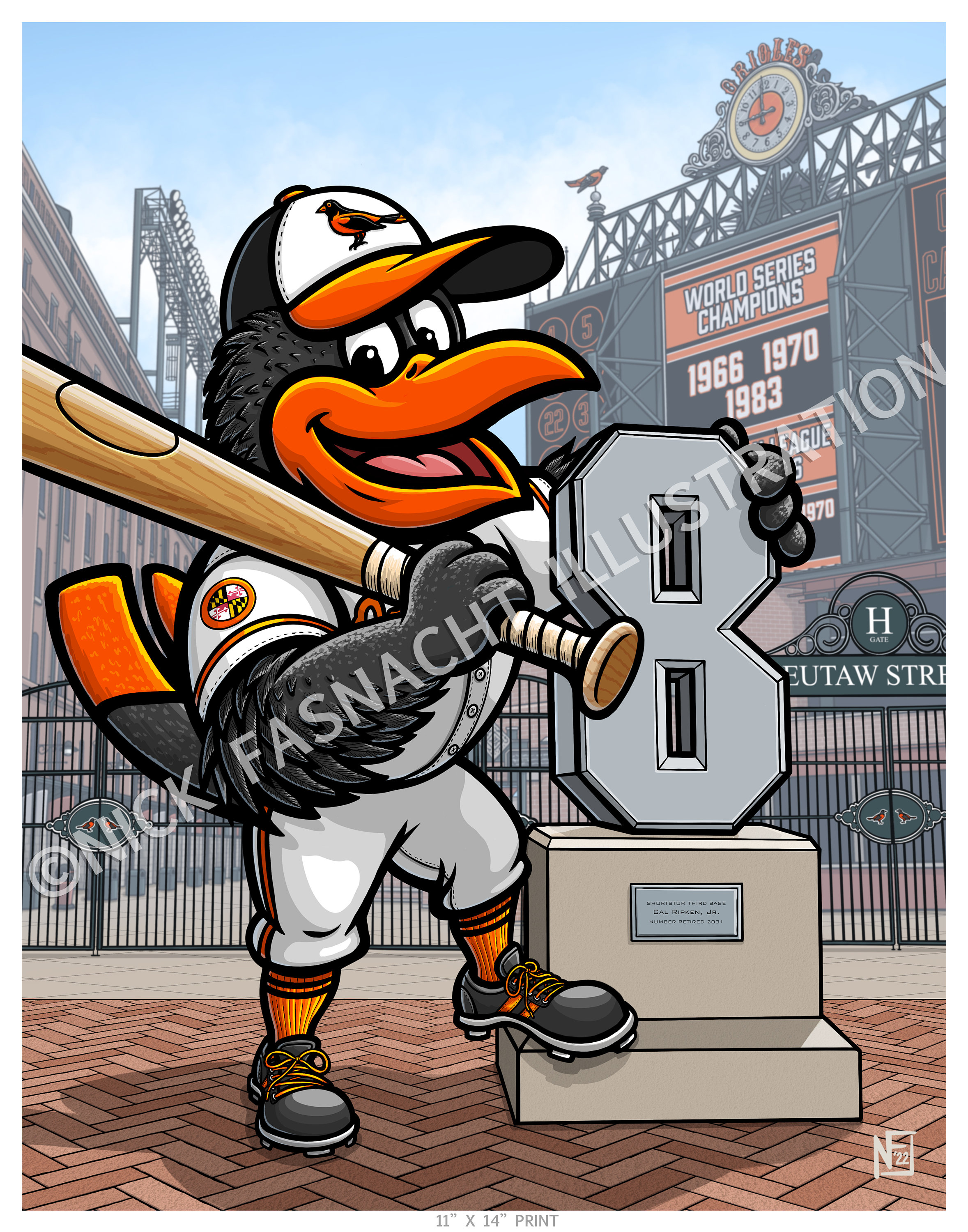 ボルチモア野球チーム「The O's」のプリント、鳥のマスコット