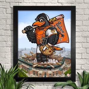 Impresión de "El Nido de Pájaro" de los Orioles de Baltimore, Adley Rutschman, Camden Yards, Béisbol de Maryland
