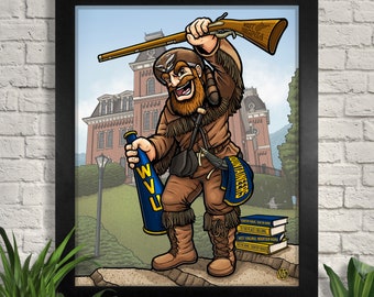 West Virginia University Mountaineers Art Print, WVU Illustration, Morgantown