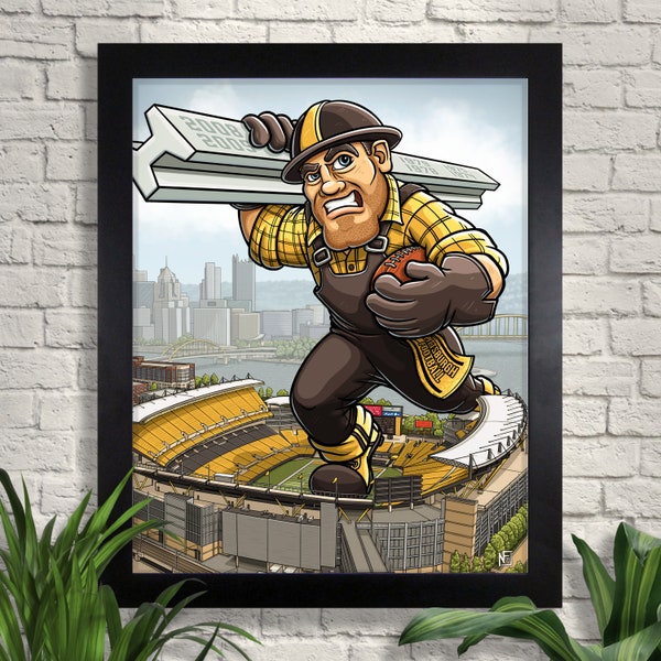 Pittsburgh Steelers "The Black and Gold" Print, Steely McBeam, Giclee, Sports Art, Wall Art, Home Decor