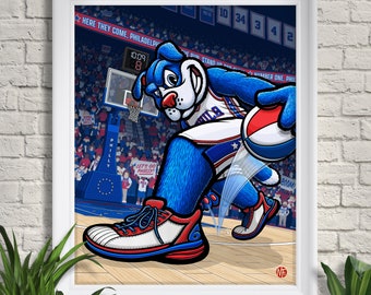 Here They Come Illustration Art Print, Franklin, Basketball Art, Philadelphia 76ers, Philly, NBA