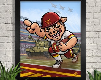 Hail to the Commanders! Print, Washington Football Art, The Hogs, Commanders Illustration