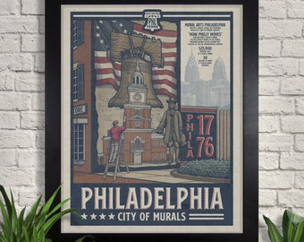Philadelphia Mural Art Print: Vintage Travel Poster Illustration
