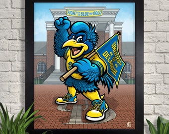 Université du Delaware Fight for the Blue and Gold Print, YoUDee Mascot, Giclee, College Art, Wall Art, Home Decor