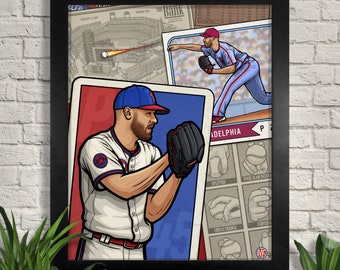 Asso, stampa in edizione limitata dei Philadelphia Phillies, Zack Wheeler, arte sportiva, baseball