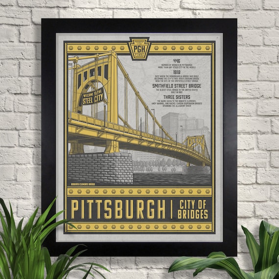 Pittsburgh City of Bridges Art Print: Vintage Travel Poster - Etsy