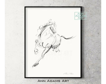 Horse print Abstract horse sketch Wall art black and white minimalist horse art print from original drawing by Ann Adams, H2