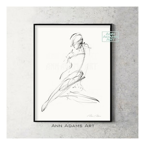 Sketch Art Drawing, Abstract art, Black and White Minimalist Female nude figure Art Print from Original Artwork by Ann Adams, 8R image 1