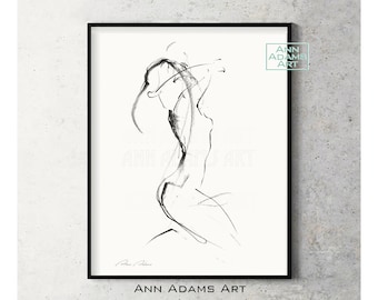 Nude Female Figure Drawing Minimalist art simple line illustration Print from Original abstract by Ann Adams, 32