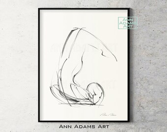 Scorpion pose, Yoga art drawing, abstract art, Black and white Minimalist Yoga print from Original art by Ann Adams, Y5R