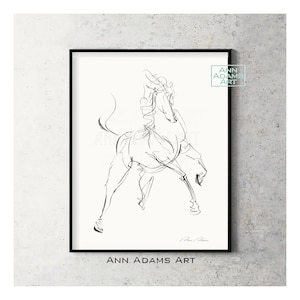 Horse print Abstract horse sketch Black and white minimalist horse art print from original horse drawing by Ann Adams, H4