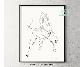 Horse print Abstract horse sketch Black and white minimalist horse art print from original horse drawing by Ann Adams, H4