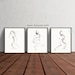 Set of 3,Abstract art nude female figure drawing minimalist sketch black and white art prints from original Nude art by Ann Adams, 32-9-35L 