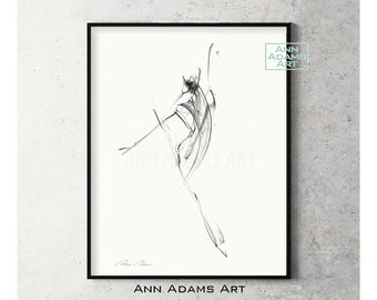 Ballet Dancer Charcoal Drawing, art print Abstract Sketch, Minimalist art, Dance Print from Original Figure Artwork by Ann Adams, 18R