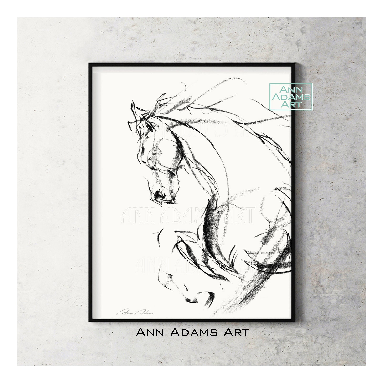 Line art hand drawing abstract horse Stock Vector  Adobe Stock