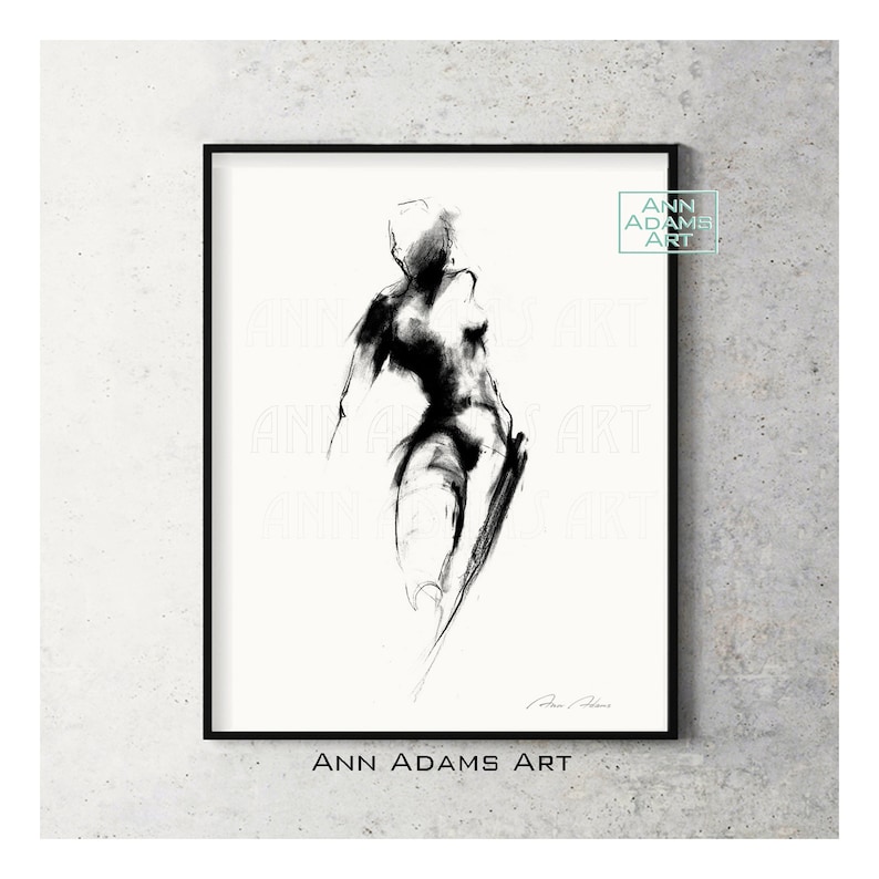 Set of 3, Abstract art nude charcoal drawing minimalist sketch wall art female figure art prints from original art by Ann Adams, 28L-26R-29R Bild 3