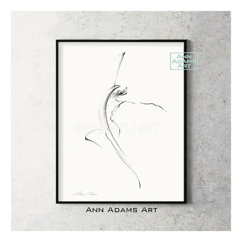 Set of 3, Figure drawing abstract dance sketch black and white dancer art minimalist art prints from original art by Ann Adams 22-38R-10L image 4