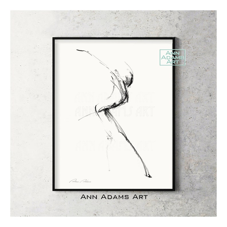 Set of 3, Figure drawing abstract dance sketch black and white dancer art minimalist art prints from original art by Ann Adams 22-38R-10L image 3