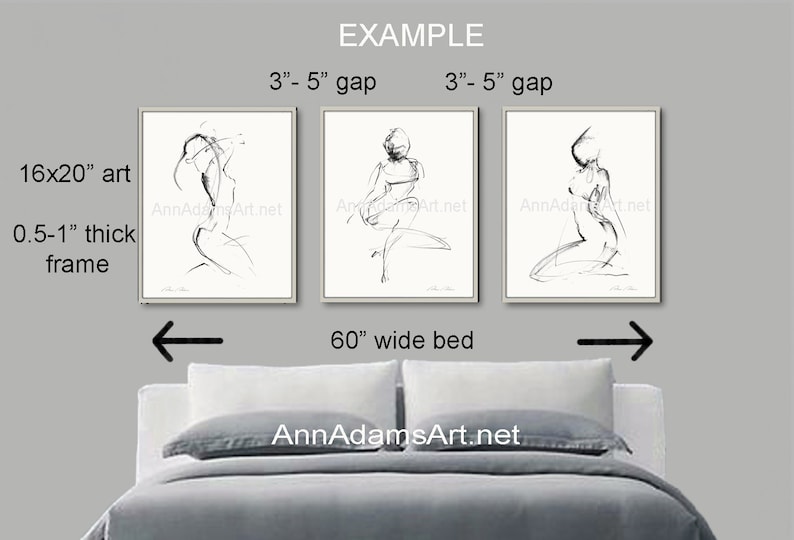 Set of 3, Abstract art nude charcoal drawing minimalist sketch wall art female figure art prints from original art by Ann Adams, 28L-26R-29R Bild 8