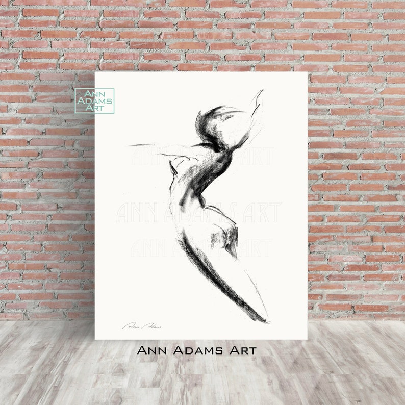 Set of 3, Abstract art nude charcoal drawing minimalist sketch wall art female figure art prints from original art by Ann Adams, 28L-26R-29R Bild 5